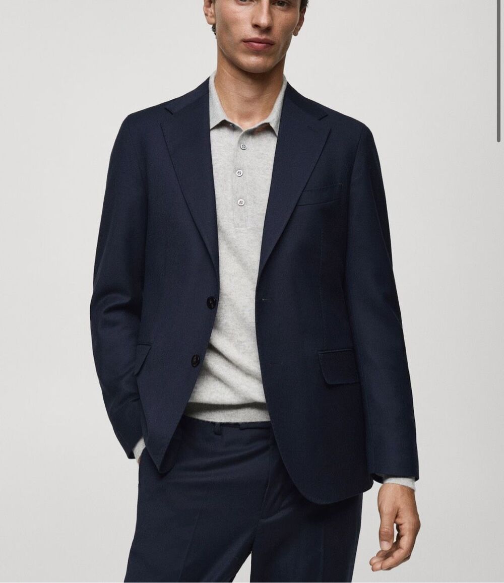 MNG by MANGO $270 Italian Virgin Wool Flannel Suit Jacket Blazer 44 NEW